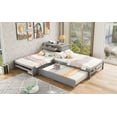 thumbnail image 4 of [US IN STOCK] Full Size L-shaped Platform Beds with Twin Size Trundle and Drawers Linked with Built-in Rectangle Table,Gray, 4 of 9