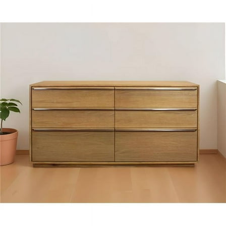 HomeRoots 555431 72 in. Natural Solid Wood Six Drawer Double Dresser