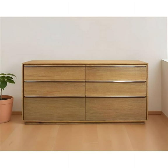 HomeRoots 555431 72 in. Natural Solid Wood Six Drawer Double Dresser