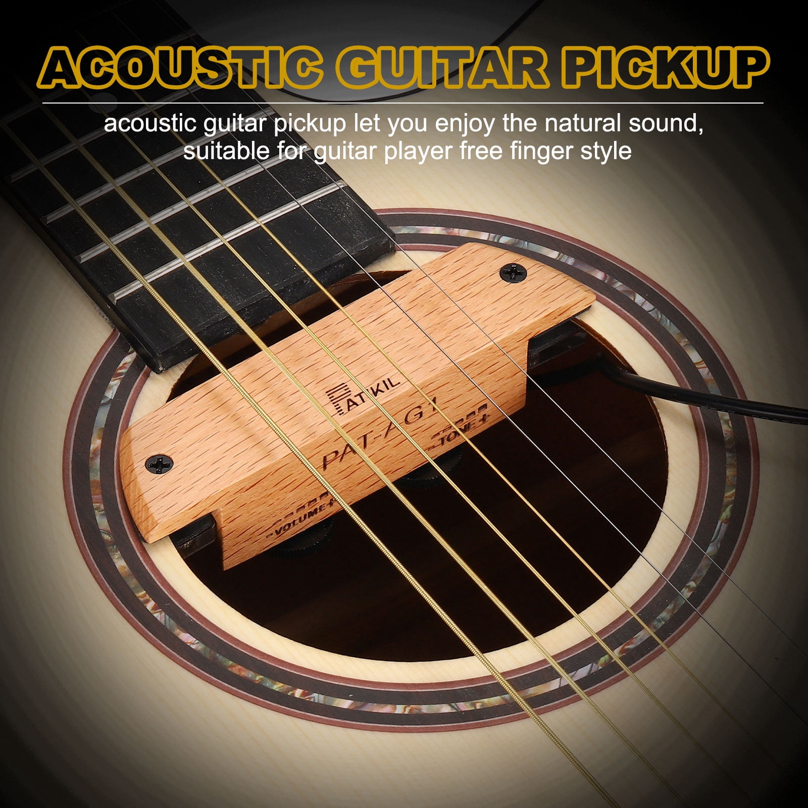 Uxcell Acoustic Guitar Pickup, Passive Mahogany Guitar Pickups Sound Hole Pickup with Noise Cancel Volume Control Fit Sound Hole Diameter 94-105mm