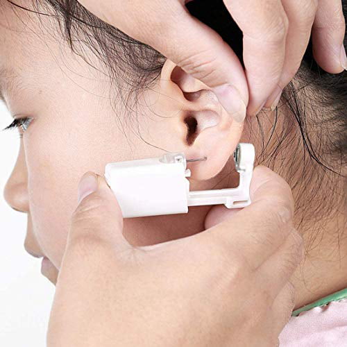 2 Pack Self Ear Piercing Gun Earring Disposable Piercing Kit No Pain Easy  Use Ear Piercing Gun Kit Tool with Stud (White) 