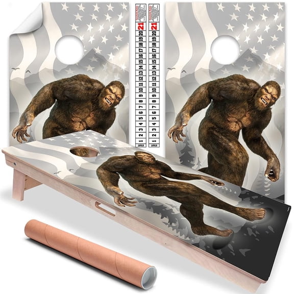 Cornhole Board Wraps and Decals for Boards Set of 2 Skins Professional Vinyl Covers Sticker - American Big Foot US Flag Tailgating Cornhole Decal for Boards Covers Sticker Cornhole Vinyl Wraps