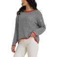 thumbnail image 4 of INSPIRE CHIC Women's Striped Sweater Casual Curved Hem Drop Shoulder Sweaters Pullover Top S Black, 4 of 6