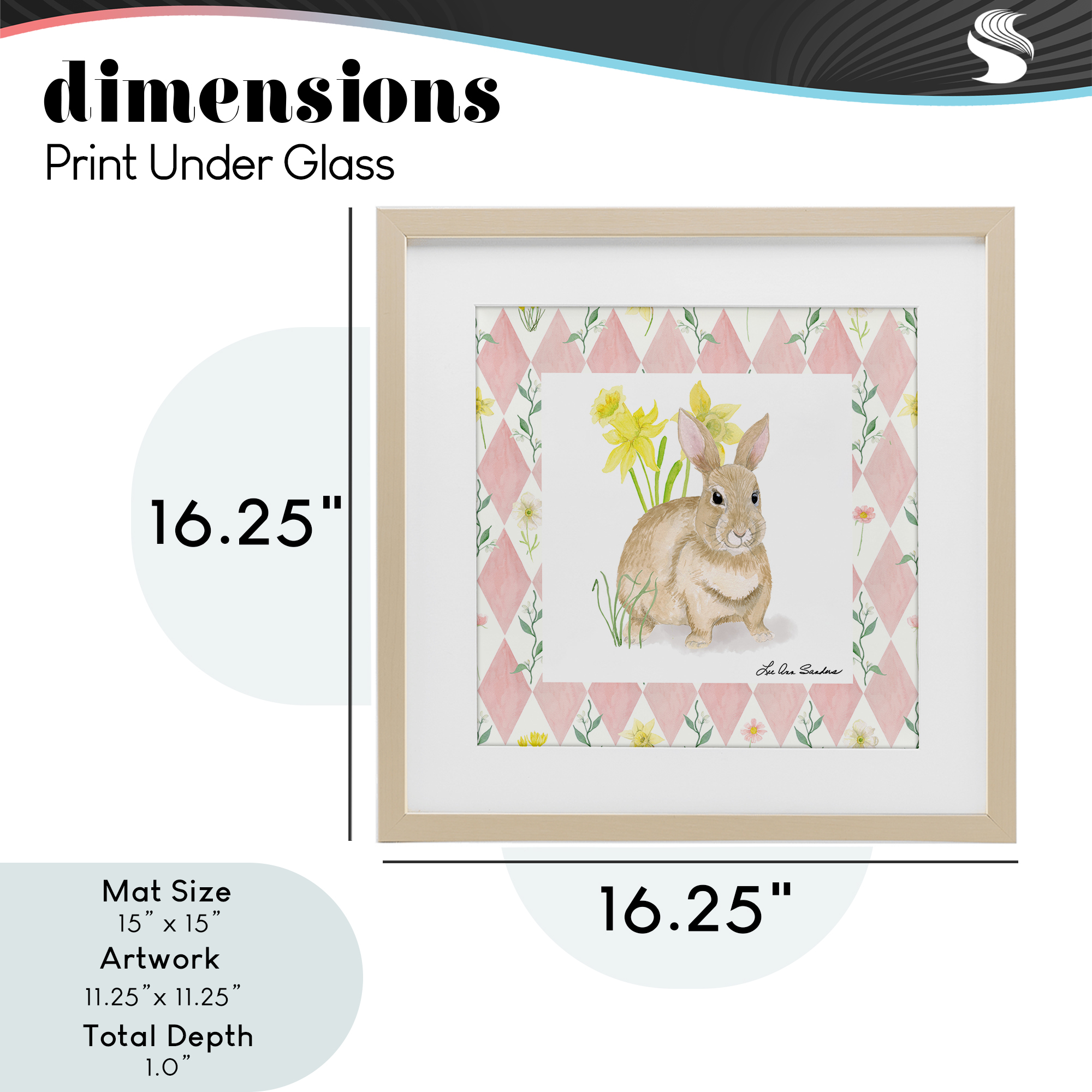 Bunny on Pink Argyle Birch Framed Print Under Glass, design by Lee Ann Sanders