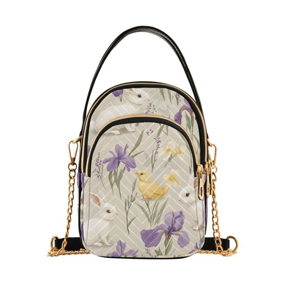 FORMRS Crossbody Bag for Women Quilted Travel Shoulder Cell Phone Purse with Chain Strap Handbag, Purple Floral Rabbit