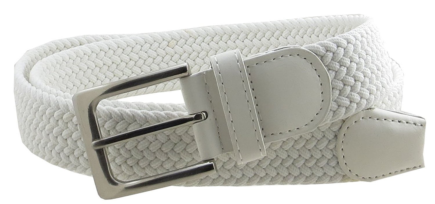 Mens Braided Elastic Stretch Belt Leather Tipped End and Silver Metal ...