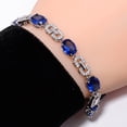 thumbnail image 2 of Blue Sapphire, CZ 925 Sterling Silver Adjustable Tennis Bracelet 7-8" B0229, Blue Sapphire Bracelet, Blue Bracelet, Oval Bracelet, 2 of 6