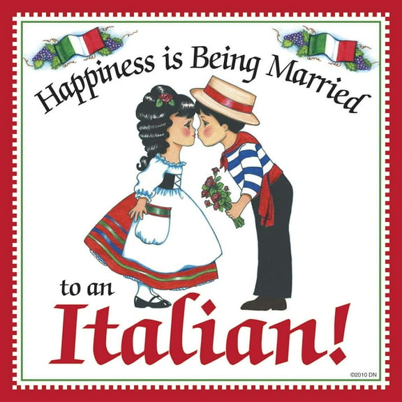 Oktoberfest Haus Multicolor Ceramic "Married to Italian" Italian Gift For Women Refrigerator Magnet for Home Decor and Fridge Refrigerator Magnet