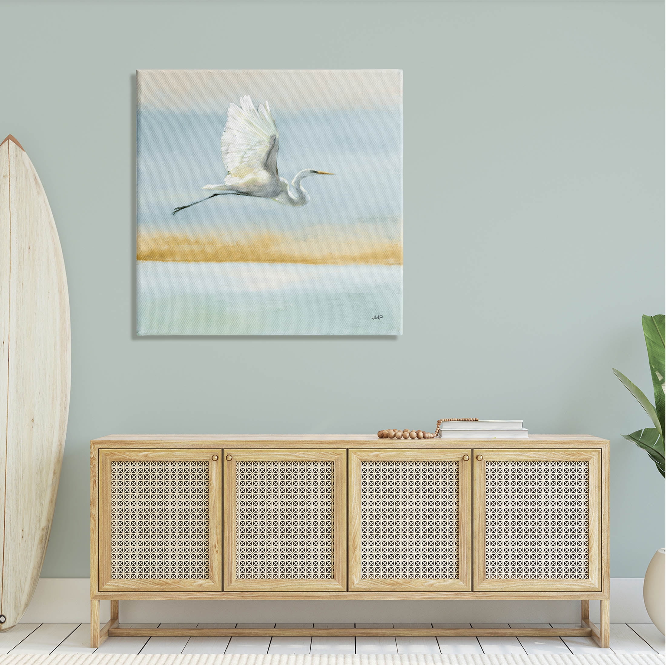 Stupell Industries Egret Bird Flying Ocean Breeze Painting Gallery Wrapped Canvas Print Wall Art, Design by Julia Purinton