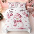 thumbnail image 2 of Erosebridal Kawaii Snowman Quilt King, Winter Snowflake King Coverlet Set, White Pink, 3-Piece, 1 Bedspread and 2 Pillowcases, 2 of 7