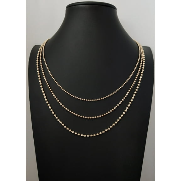 SOLID 10K Real Yellow Gold Half Moon Diamond Cut Bead Ball Chain Necklace ,2mm ,2.5mm, 3mm Moon Chain Necklace , Real 10k Gold Chain ,Women (Width:1.8mm; Necklace length:16;)