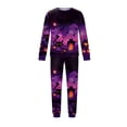 thumbnail image 4 of HTHLVMD Family Matching Set, Halloween Themed Sleepwear, Halloween Purple Haunted House Black Cat Gradient Family Matching Pajamas, Long Sleeve Crew Neck 2 Piece Home Loungewear, M, 4 of 6
