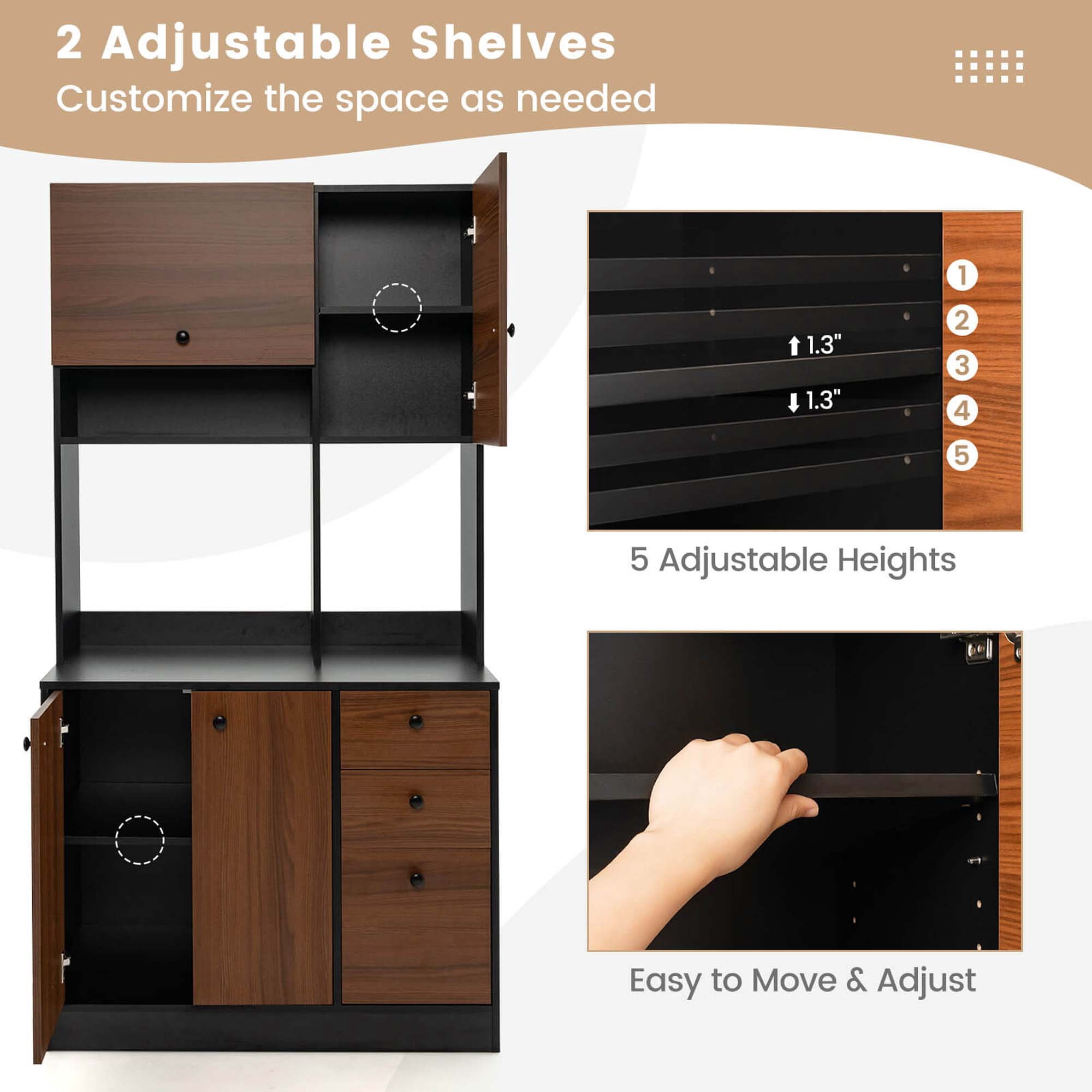 Costway 71" Tall Kitchen Pantry Buffet Hutch Freestanding Storage Cabinet 4 Doors Black