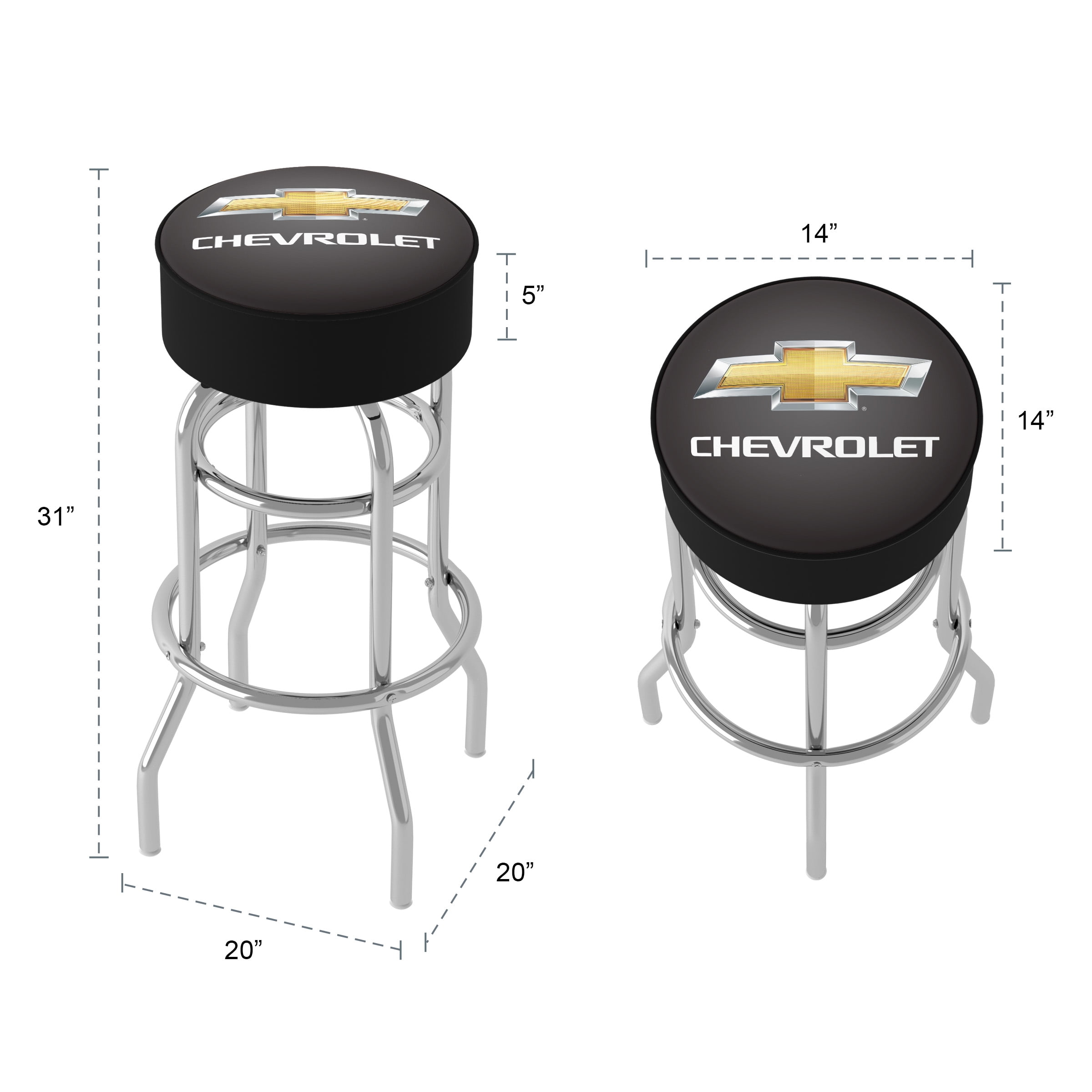 Trademark Gameroom Chevrolet Logo Bar Stool with Padded Seat