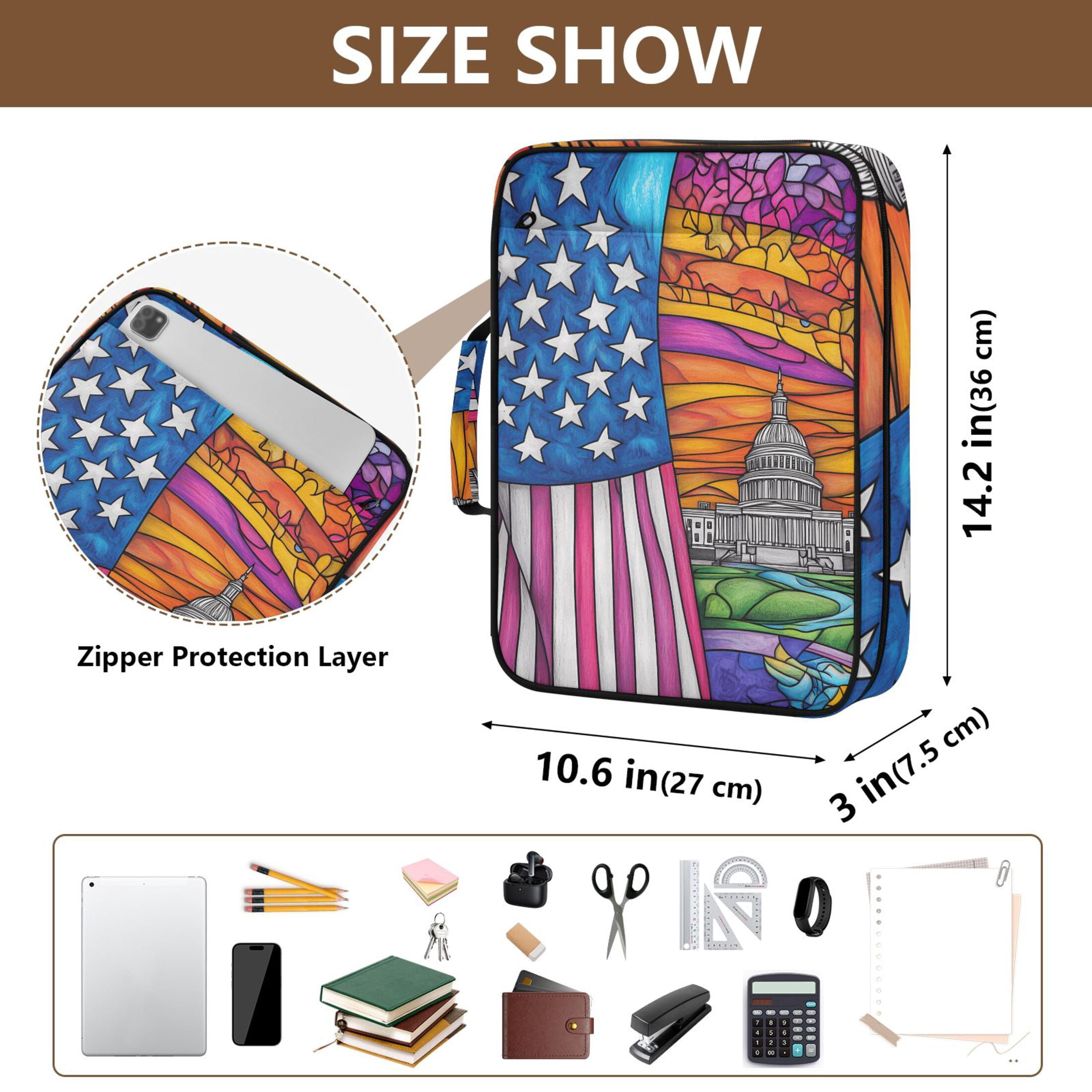 Haosy Accordion File Organizer Zipper Binder 500 Sheet 6-Tab Expanding File Folder Multi-Pocket 1.2 Inch 3 Ring American Flag and White House