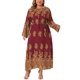 thumbnail image 2 of Vestido Maxi Boho de Talla Grande para Mujer Agnes Orinda, Cuello Redondo, Manga Larga, Cinturón, Casual, Corte A, Fluido, Talla 1X, Burdeos, 2 of 6
