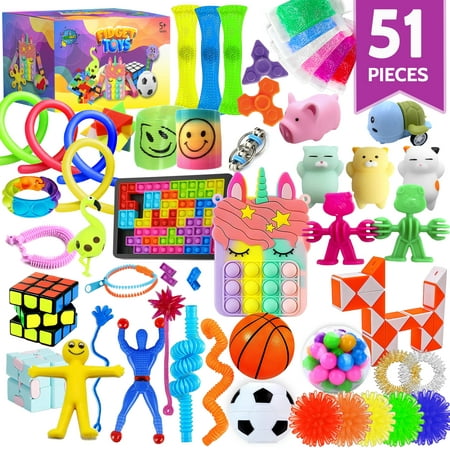 Stashables 51pc Fidget Toy Set, Fidget Pack, Classroom Treasure Box Chest Prizes