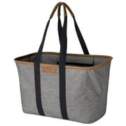 CleverMade 30L SnapBasket LUXE - Reusable Collapsible Durable Grocery Shopping Bag - Heavy Duty Large Structured Tote, Heather Grey No Shoulder Strap Not Insulated