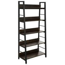 Drevy 5 tier Book Shelf, Rustic Industrial Ladder Bookshelf Open Wood Metal Accent Bookcase, Dark Brown Farmhouse 28'' Wide 59''Tall Shelves, Morden Ladder Shelf for Living Room, Bedroom, Home Office