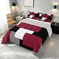 thumbnail image 3 of Manfei Burgundy Geometric Full Size Comforter Sets, Abstract Plaid Bedding Comforter Set, Black White Red Gray, Gray Reversible 3 Pieces, 1 Comforter and 2 Pillowcases, 3 of 6