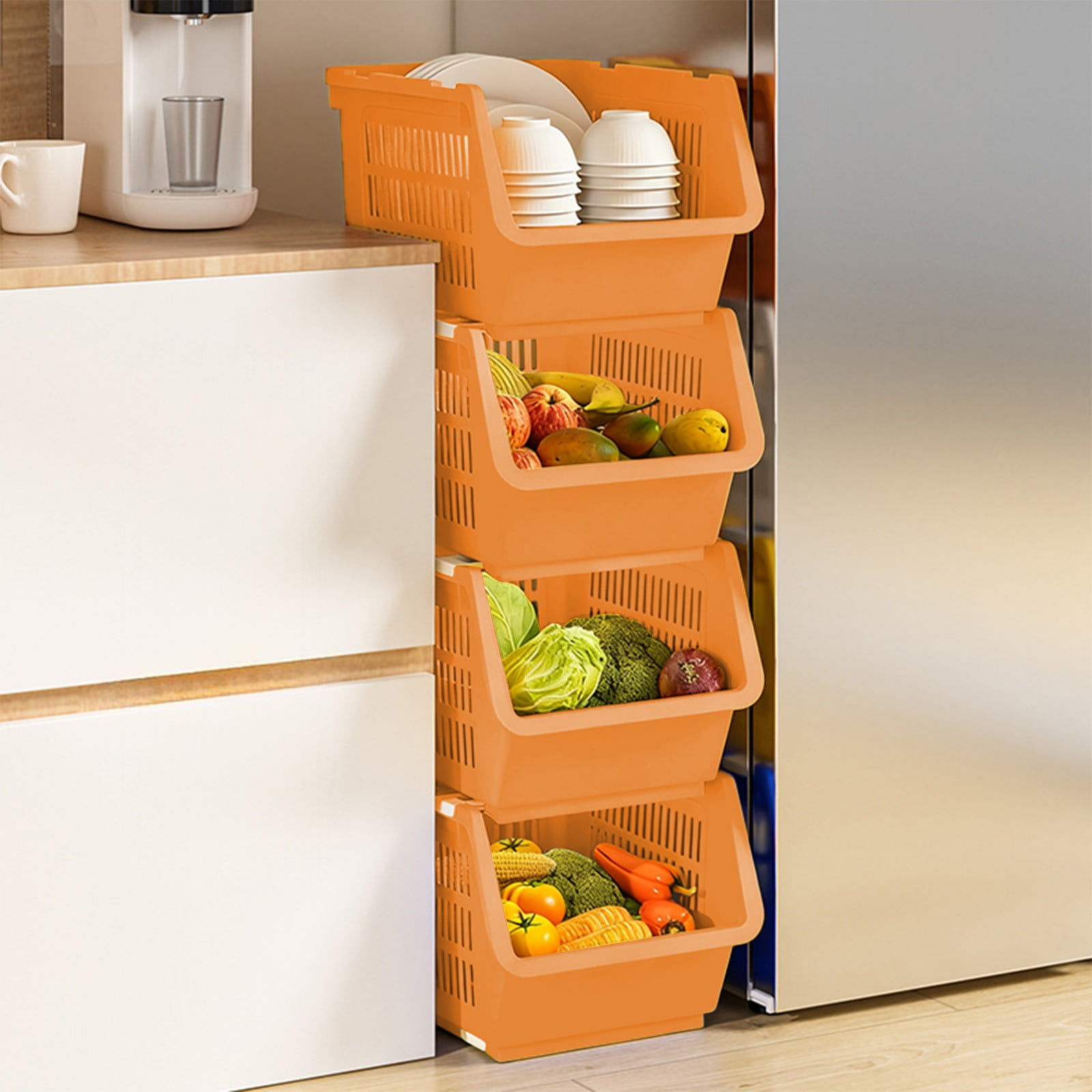 3 Pack Stackable Storage Baskets, Large Capacity Stackable Storage Bins Open Front, Space Saving Home Organization for Kitchen Bedroom Office