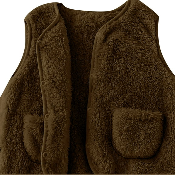 KAUOD Kids Fuzzy Vest Snap Butts Fleece-Lined Sleeveless Tank Top with Pockets Boys Girls Soft Warm Loose Jacket Coats