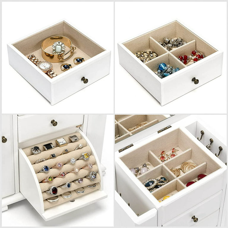 Sfugno Jewelry Box for Women, Rustic Wooden Jewelry Boxes & Organizers with Mirror, 4 Layer Jewelry Organizer Box Display for Rings Earrings Necklaces
