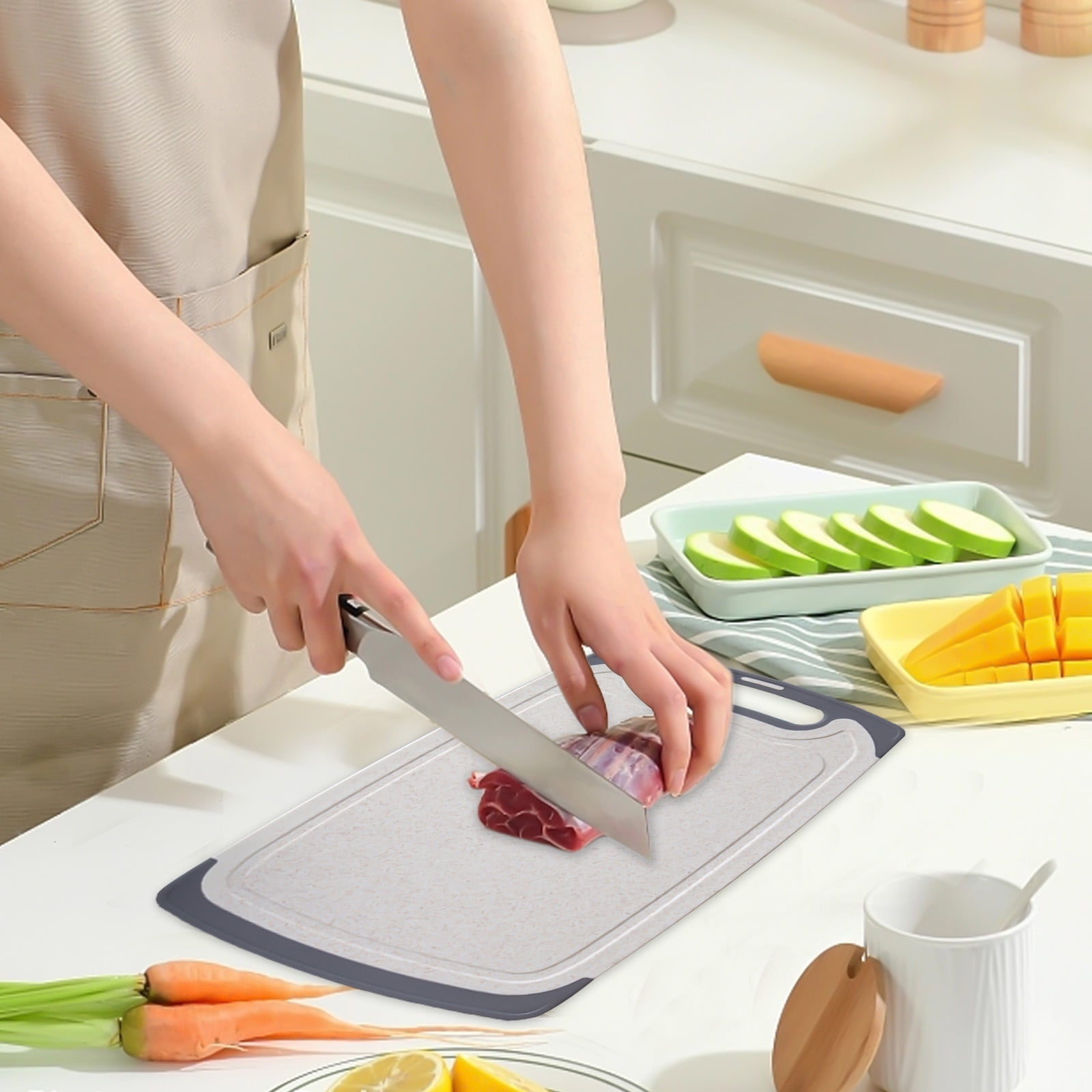 2PCS Plastic Cutting Boards For Kitchen - Dishwasher Safe,Extra Large Cutting Board For Meat With Grooves,Easy Grip Handle,Non-Slip,With Grinding Area