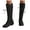 Black, variant on Women's Leather Knee High Boots Fashion Lace Up Knee Length Combat Booties Block Low Heel Buckle Strap Tall Riding Boots Gray Size 9
