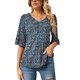 thumbnail image 1 of Camiseta Casual Falbala Cuello En V Media Manga Acampanada Tops Sueltos Básicos De Moda para Mujer Azul Floral XXL, 1 of 6