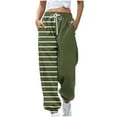 thumbnail image 2 of CLOISE Women Sweatpants Baggy Joggers Lounge Pull on High Waisted Elastic Bottom Pants Army Green Gym Elastic Waist Drawstring Striped Sweatpants with Pockets Fashion Fall Long Pants 2XL, 2 of 5