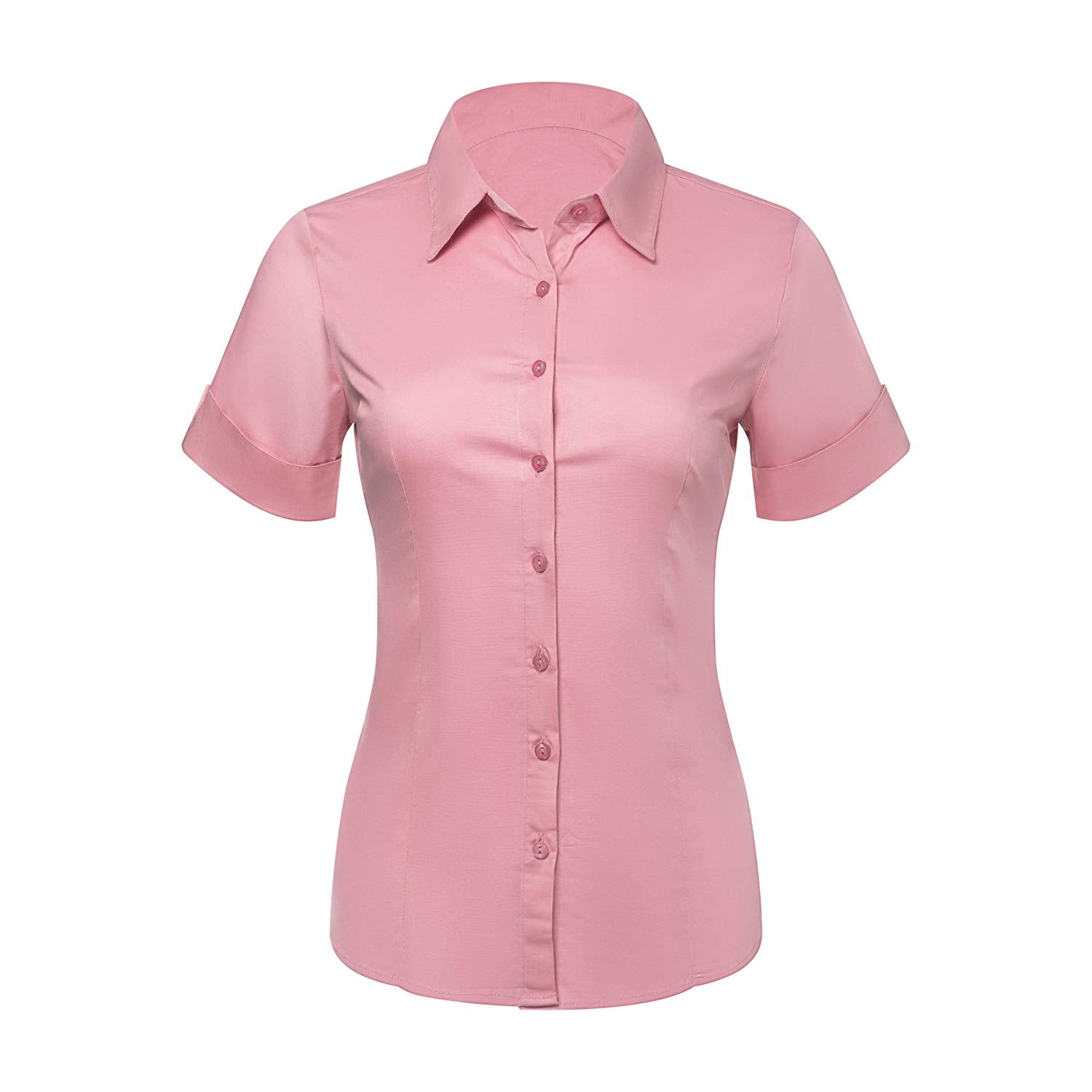Button Down Shirts for Women, Fitted Short Sleeve Tailored Stretchy ...