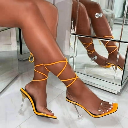 

Summer Fashion Large Size Transparent Heel Cross Strap High Heels Sandals