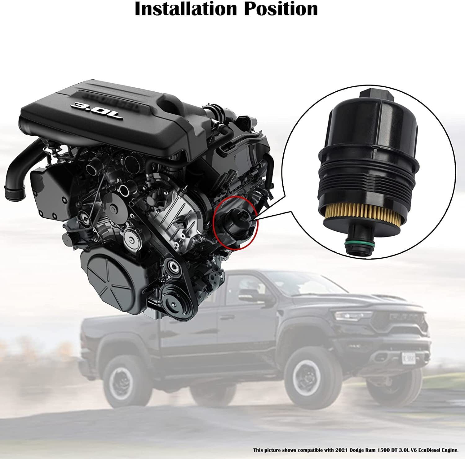 Compatible With Jeep / Ram 3.0L V6 Diesel Oil Filter & Cap Assembly 2020-2021 Jeep Wrangler JL / 2021 Jeep Gladiator / 2020-2021 Ram 1500 DT Engine Oil Filter Replace 68507598AA / 68498720AA 