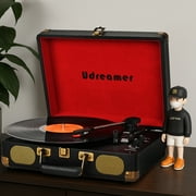 Udreamer Vinyl Record Player with Bluetooth 3-speed Audio Turntable & Built-in Speakers Portable Suitcase | Black/Red