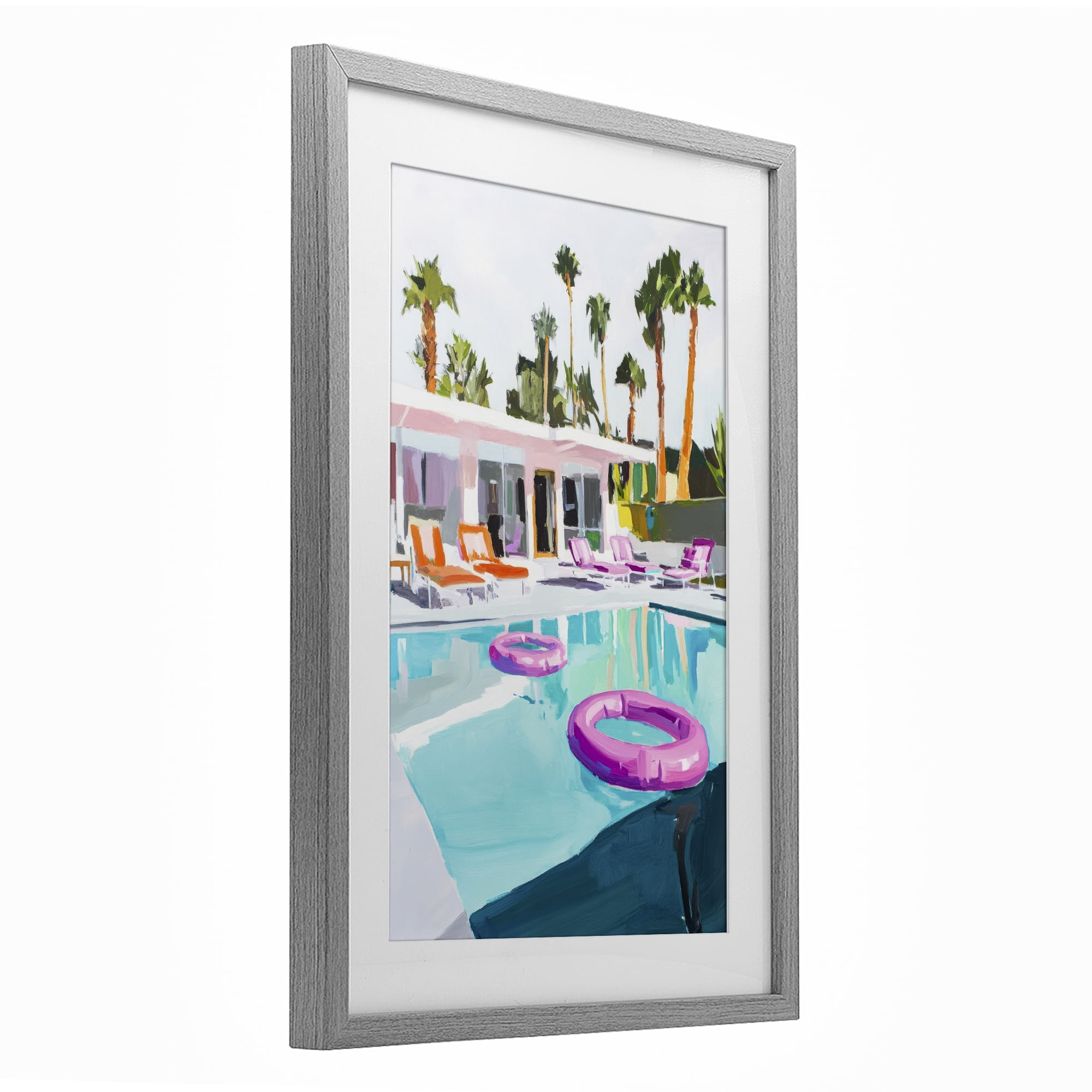 Stupell Industries Palm Springs Poolside Impression Gray Framed Print Under Glass, design by Sisi and Seb