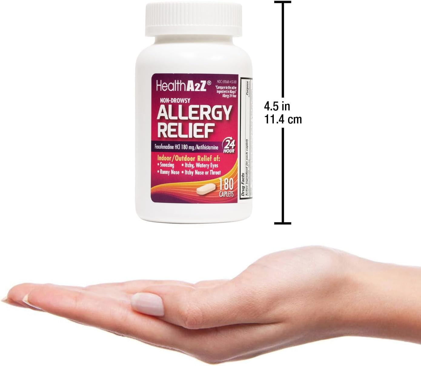 HealthA2Z Fexofenadine HCl Allergy Medicine, 24 Hour Non-Drowsy Allergy Relief, 180 mg, 180 Tablets