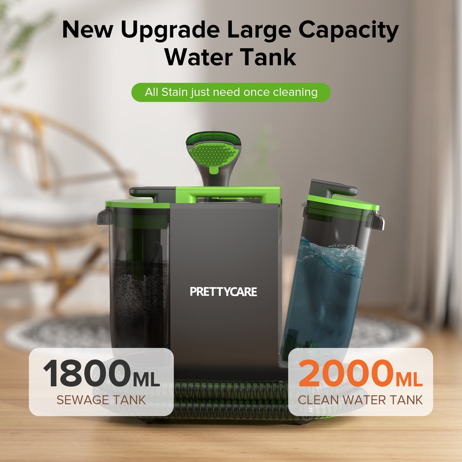 PrettyCare Portable Carpet Shampooer,Upholstery Cleaner,14Kpa Strong Suction Carpet Cleaner Machine,500W Powerful Motor