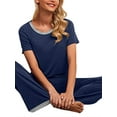 thumbnail image 4 of ZAXARRA Pyjama 2 Pièces pour Femmes Ensemble Manches Courtes Col Rond Tops Élastiques Pantalons Longs Ensembles de Vêtements de Nuit, 4 of 5