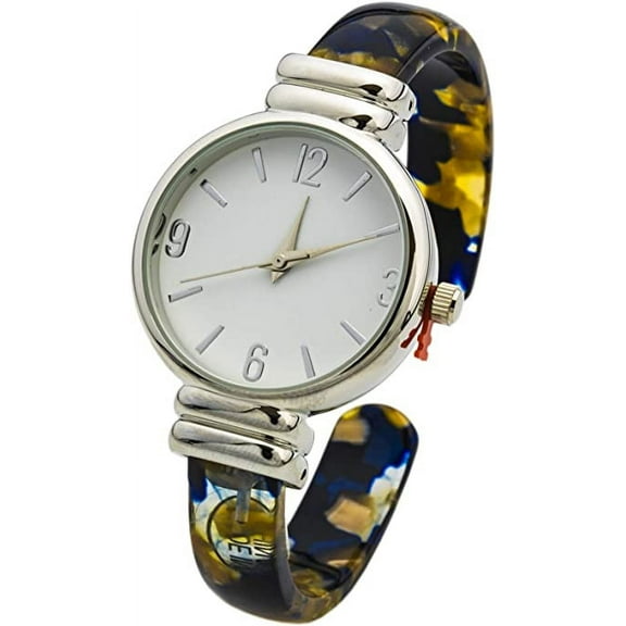 Blekon Collections Analog Quartz Women's 30mm Case Colorful Acrylic Cuff Bangle Watch