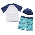thumbnail image 2 of Kids Boys Chic Cartoon Animals Printed Rash Guard with Hat 3pcs Swimsuit Pool Party Swimwear Beach Bathing Suit (Navy Blue/White, 7), 2 of 2