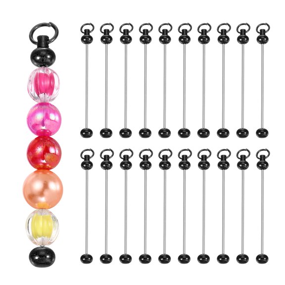 Uxcell Beadable Keychain Bars, Metal Beaded Keychain Blanks Bulk Making Supplies Kit for Pendant DIY Art Crafts Black