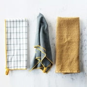 Cotton Tea Towels Mustard/Checkered/Gray - Modern Farmhouse Collection