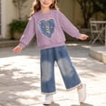 thumbnail image 5 of DJDLJWCJ 2 Piece Girls Casual Outfit Sets Cute Print Long Sleeve Crewneck Sweatshirt Elastic Waist Wide Leg Pants Set Purple Size 6M, 5 of 6