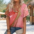 thumbnail image 2 of ZQUUVOU Women's T-Shirts Boho Floral Short-Sleeved V-Neck Beach Tops(H-Pink,S), 2 of 7