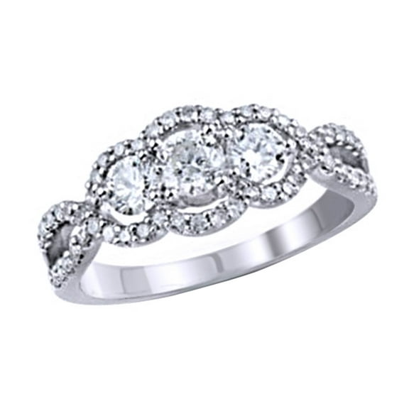 AFFY White Natural Diamond Three-Stone Ring In 10k White Gold (1 Cttw)