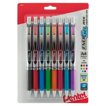 Pentel EnerGel RTX Retractable Liquid Gel Pen, 0.7mm Metal Tip, Medium Line, Assorted Ink, Pack of 8 Pens