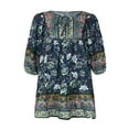 thumbnail image 3 of PENGXIANG Robe d'Été Bohème Imprimée Florale pour Femmes Manches 3/4 Col en V Décontractée Ample Fluide Plage Mini Robes, 3 of 5