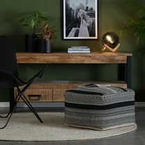 Anji Mountain Wydown 22" Square Pouf Ottoman Black & Ivory