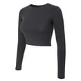 thumbnail image 3 of Made by Olivia Women's Solid Long Sleeve Round Neck Crop T Shirt Top, 3 of 4